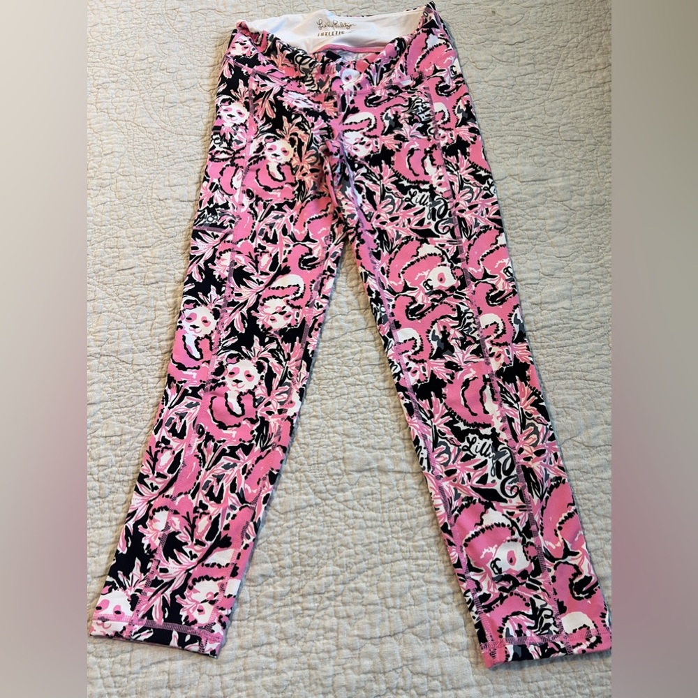 Lilly Pulitzer Pink Black Floral Print Leggings